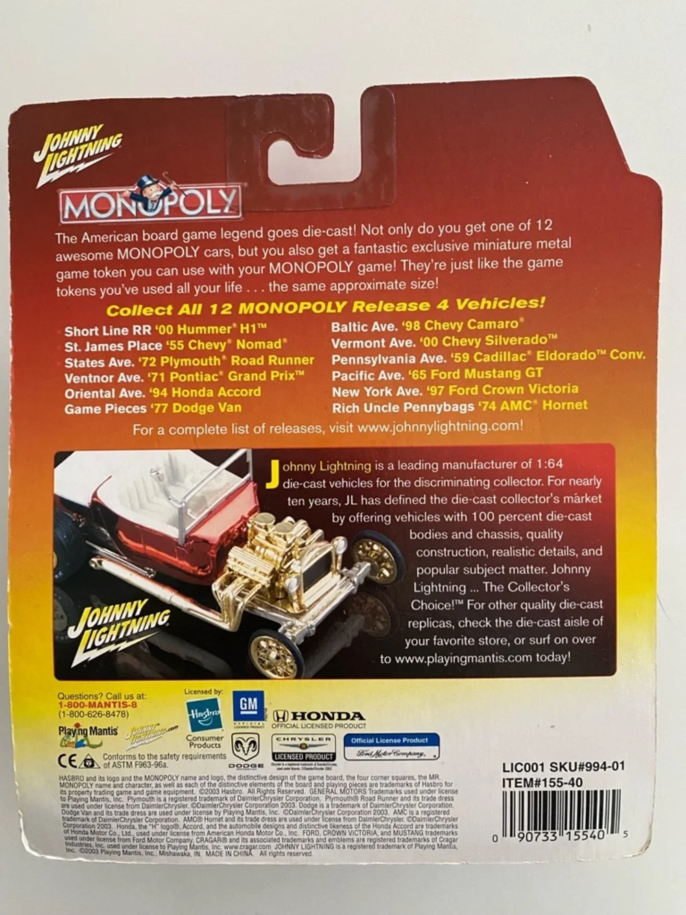 Johnny Lightning Monopoly Die-Cast White Van with Exclusive Game Token